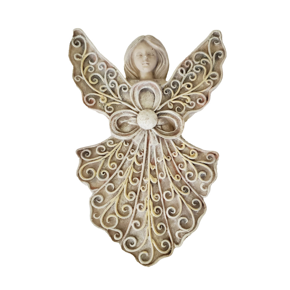 Beautiful Vintage Angel Figural Polystone Covered Trinket Jewelry Box Colorful